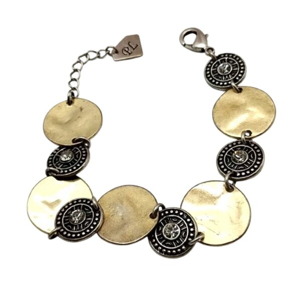 Vintage Park Lane CORONADO Bracelet Gold & Silver Disc Medallion Rhinestone - Picture 3 of 14